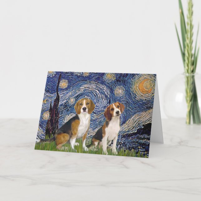 Beagle Pair - Starry Natt Kort (Framsida)