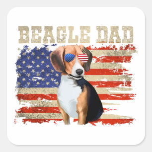 beagle pappa merica american flagga hund manar jul fyrkantigt klistermärke