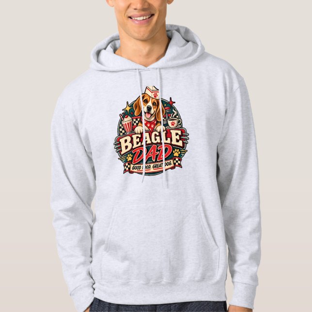 Beagle Pappa Retro Diner Tassel Märke Hoodie (Framsida)