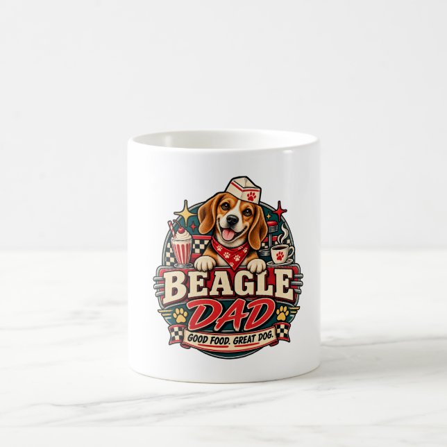 Beagle Pappa Retro Diner Tassel Märke Kaffemugg (Center)