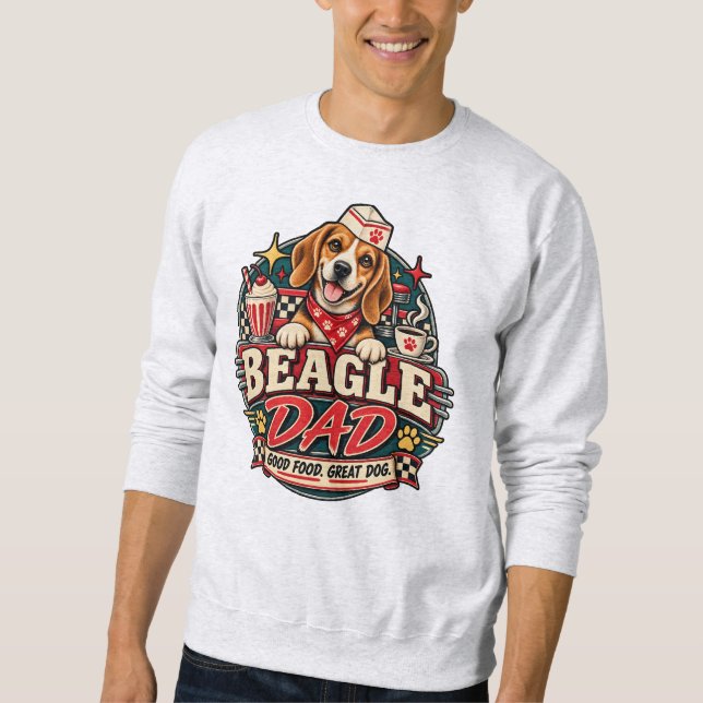 Beagle Pappa Retro Diner Tassel Märke Lång Ärmad Tröja (Framsida)