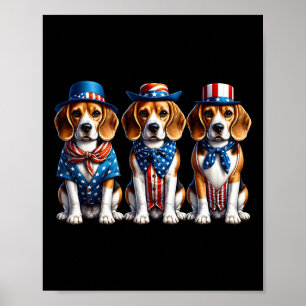 Beagle Patriotic 4:e juli USA flagga America Pupp Poster