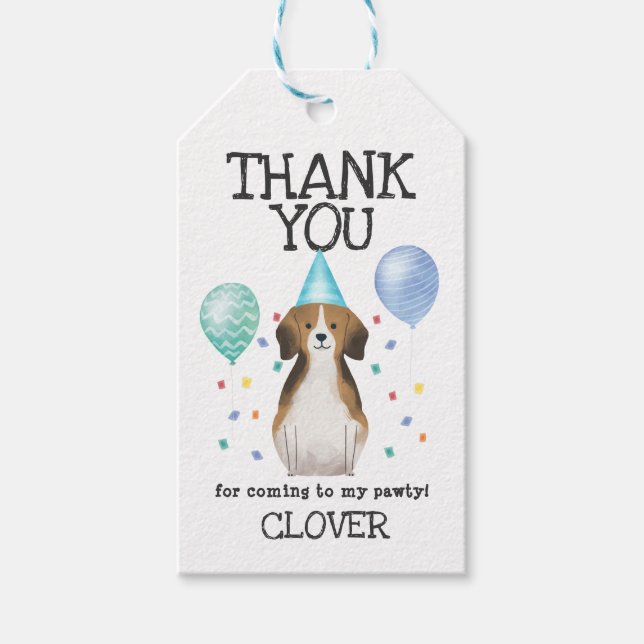 Beagle Pawty Hund Birthday Tack Favor Gift Märkre Presentetikett (Framsidan)
