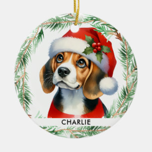 Beagle-Personligen Cute Santa Hund Julgransprydnad Keramik