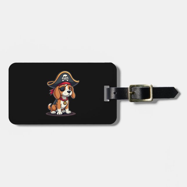 Beagle Pirat Costume Jolly Roger Flagga Skull Kor Bagagebricka (Horisontell Framsida)