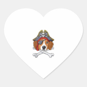 Beagle Pirat Costume Jolly Roger Flagga Skull Kor Hjärtformat Klistermärke