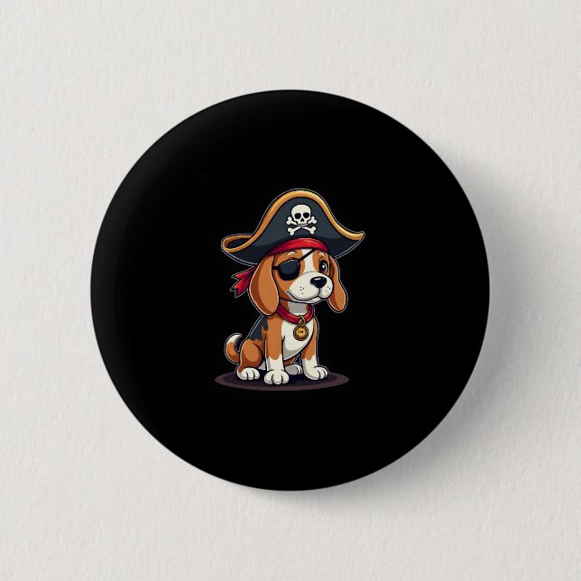 Beagle Pirat Costume Jolly Roger Flagga Skull Kor Knapp (Framsida)