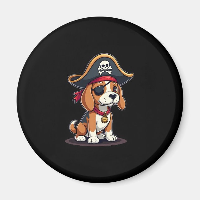 Beagle Pirat Costume Jolly Roger Flagga Skull Kor Magnet (Framsidan)