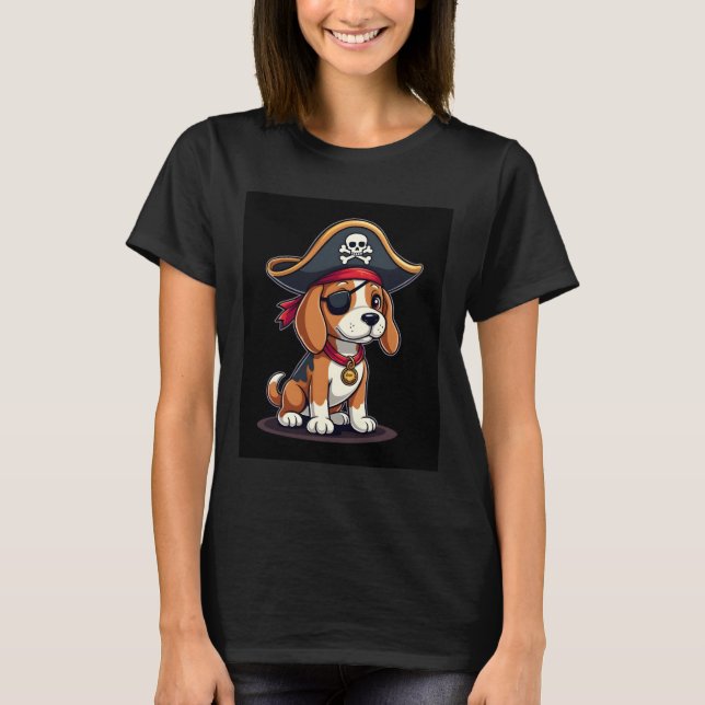 Beagle Pirat Costume Jolly Roger Flagga Skull Kor T Shirt (Framsida)