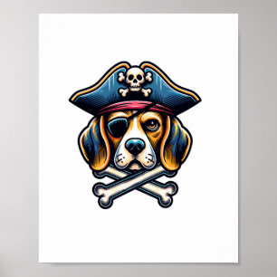 Beagle Pirat Costume Skull Crossbone Hundälskares Poster