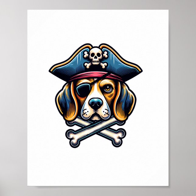 Beagle Pirat Costume Skull Crossbone Hundälskares Poster (Framsidan)