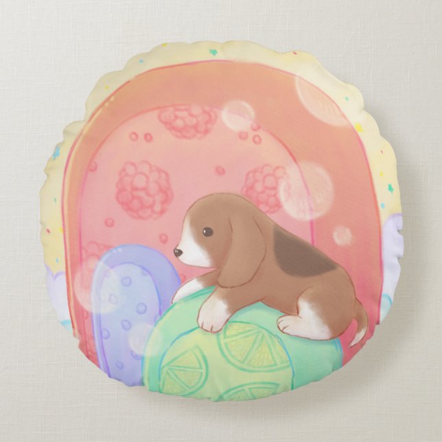 Beagle & Popsicles Rund Kudde (Framsidan)
