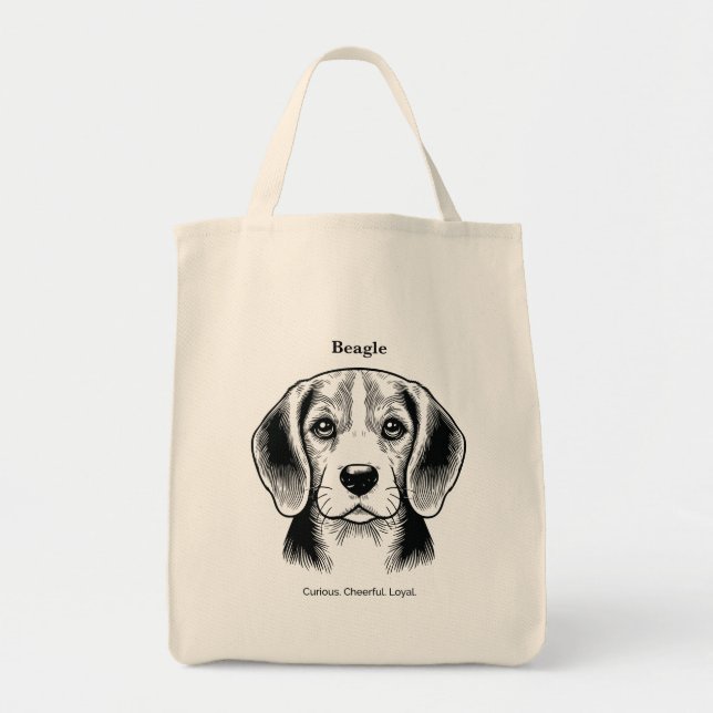 Beagle Porträtt Black Line Illustration Tygkasse (Framsidan)