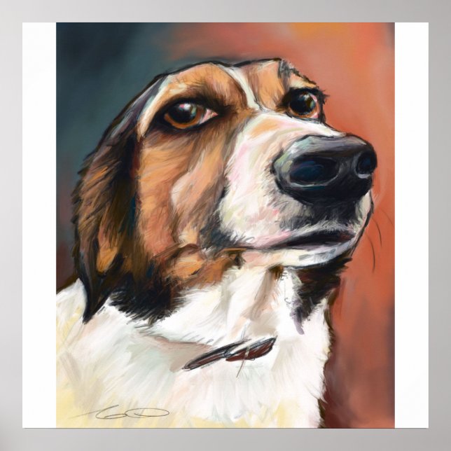 Beagle Porträtt | FÄRGPENNA TECKNING Poster (Framsidan)