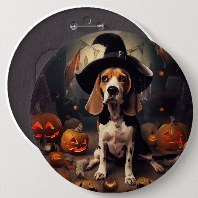 Beagle Pumpkins Halloween Scary Knapp (Framsida & baksida)
