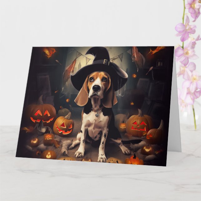 Beagle Pumpkins Halloween Scary Kort (Orkide)