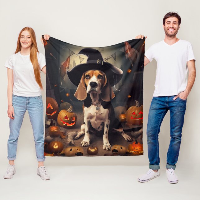Beagle Pumpkins Halloween Skräckinjagande Fleecefilt (På plats)