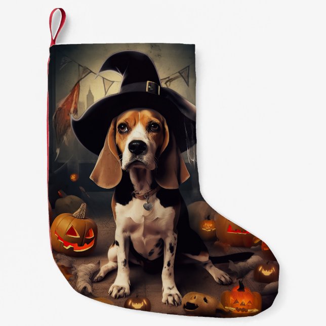 Beagle Pumpkins Halloween Skräckinjagande Liten Julstrumpa (Framsidan)