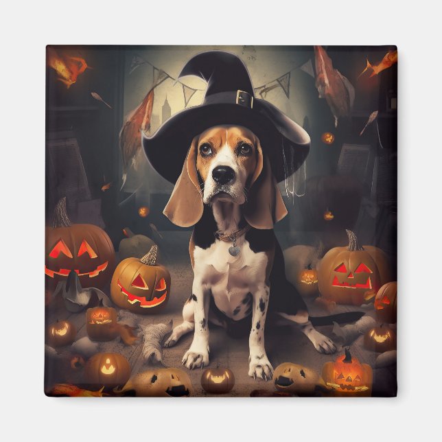 Beagle Pumpkins Halloween Skräckinjagande Magnet (Framsidan)