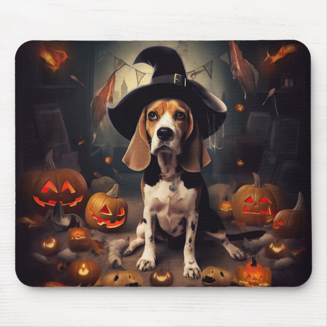 Beagle Pumpkins Halloween Skräckinjagande Musmatta (Framsidan)