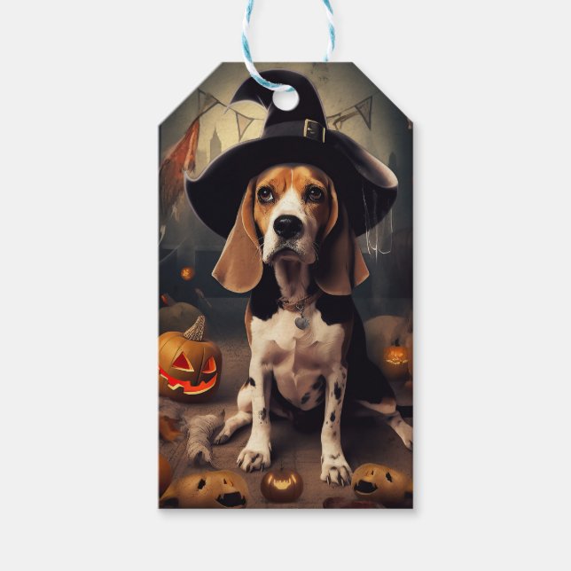 Beagle Pumpkins Halloween Skräckinjagande Presentetikett (Framsidan)