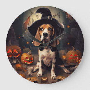 Beagle Pumpkins Halloween Skräckinjagande Stor Klocka