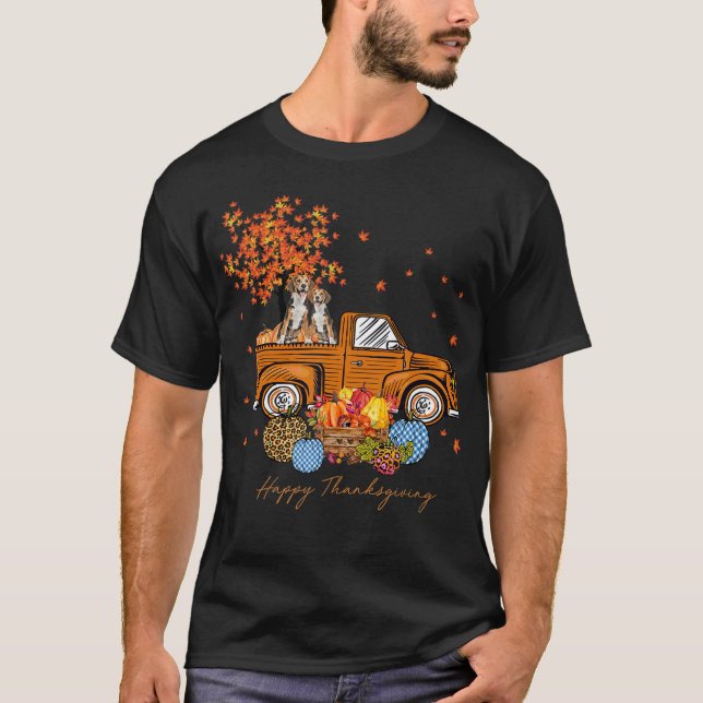 Beagle Pumpkins Lastbil Löv Autumn Fall Thanksgive T Shirt (Framsida)