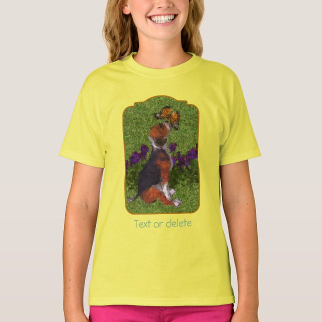 Beagle Puppy Butterflies Dog Art Personalized T Shirt (Framsida)