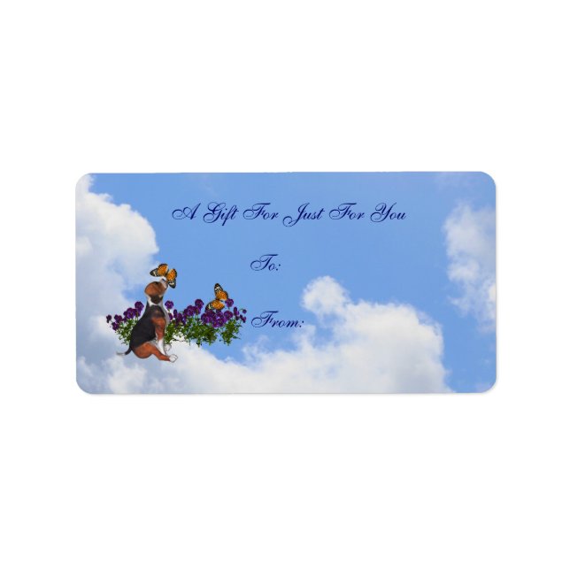 Beagle Puppy Butterflies Flowers Gift Märkre Adressetikett (Framsidan)