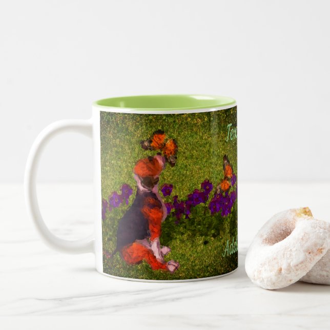 Beagle Puppy Butterflies Hund Art Personlig Två-Tonad Mugg (Med munk)