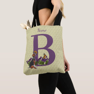 Beagle Puppy Butterflies Monogram Initial B Namn Tygkasse