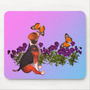 Beagle Puppy Butterflies Pansies Musmatta
