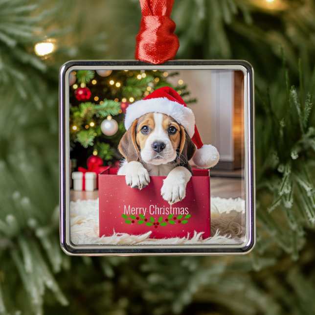 Beagle Puppy Christmas Design, Julgransprydnad Metall (Träd)