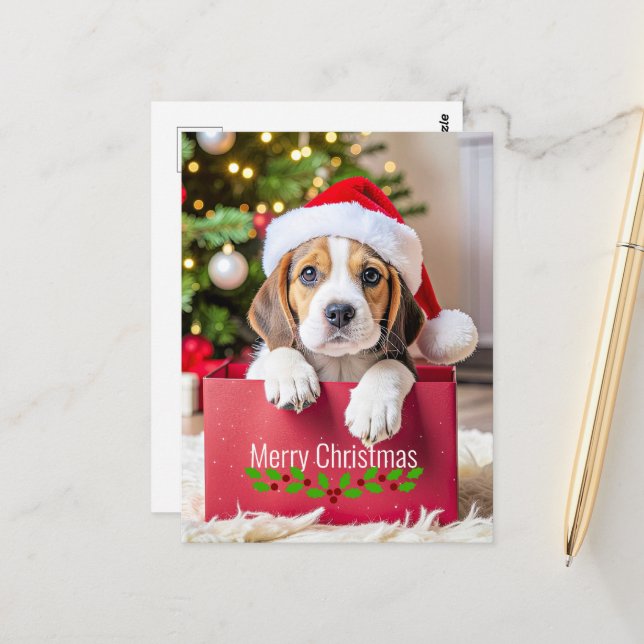 Beagle Puppy Christmas Design, Vykort (Fram/Back In Situ)
