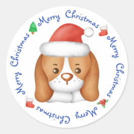 Beagle Puppy Hund Festive Santa God jul Runt Klistermärke