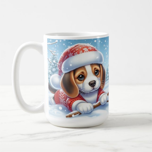 Beagle Puppy i juldräkt Kaffemugg (Vänster)