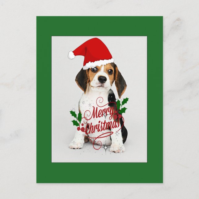 Beagle Puppy i Santa Hat - God jul Vykort (Framsida)