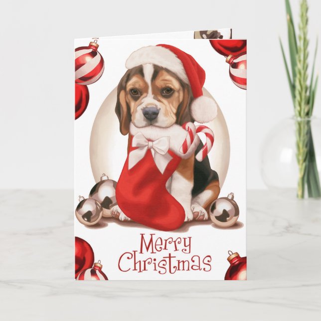 Beagle Puppy-julen Helgkort (Framsida)