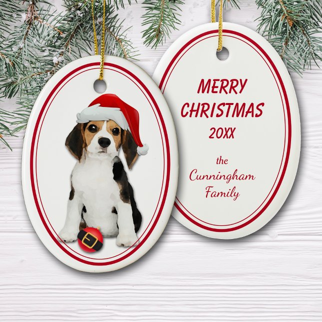 Beagle Puppy Santa Bulb jul Julgransprydnad Keramik (Skapare uppladdad)