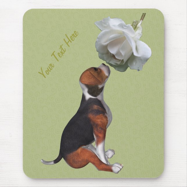 Beagle Puppy Vit ros Hund Mousepad Musmatta (Framsidan)