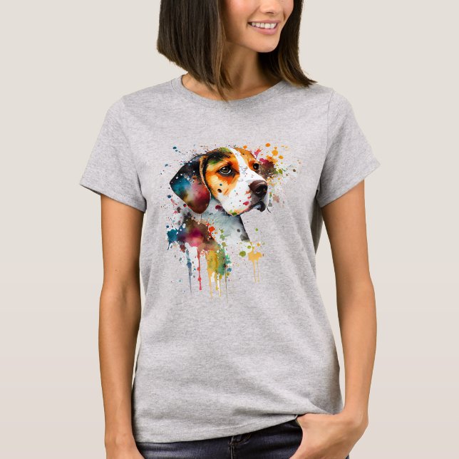 Beagle Puppy Watercolor AI Art T-Shirt (Framsida)