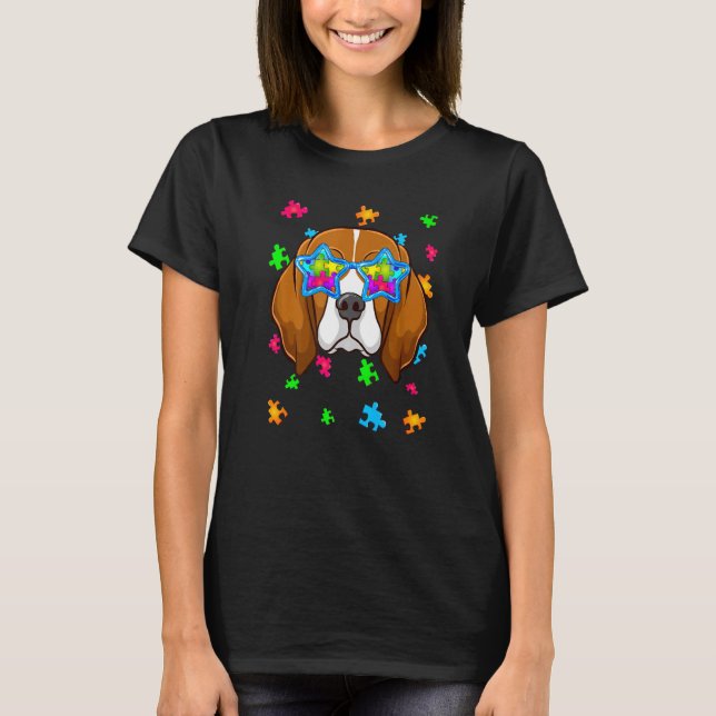 Beagle Pussel Autism Medvetenhet Hund T Shirt (Framsida)