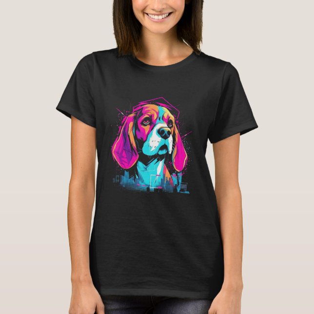 Beagle Rainbow Retro Design T Shirt (Framsida)