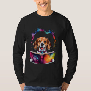 Beagle Reading Bok Hund Funny Animal Art Print Gra T Shirt