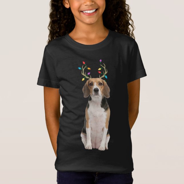 Beagle Reindeer jul-Hund T Shirt (Framsida)