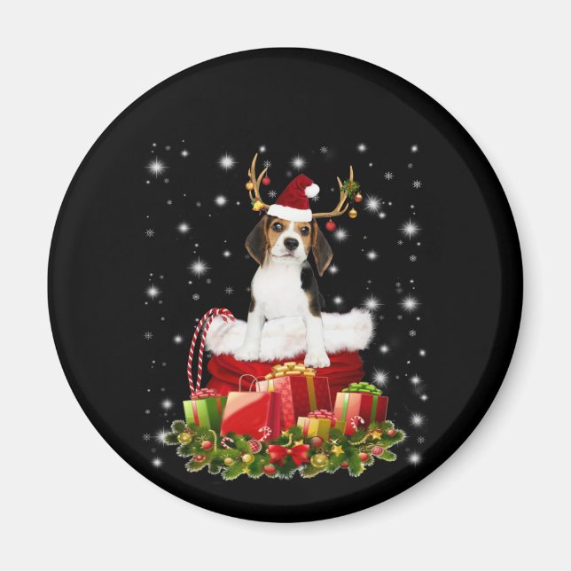 Beagle Reindeer - julgåva Magnet (Framsidan)