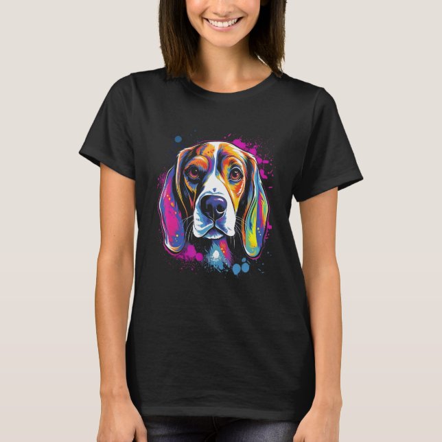 Beagle Retro Rainbow Splashes Design T Shirt (Framsida)