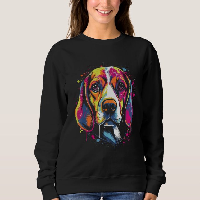 Beagle Retro Rainbow Splashes Design T Shirt (Framsida)