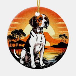 Beagle Retro Sunset Hund älskare Julgransprydnad Keramik