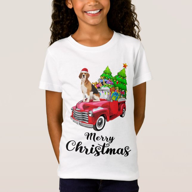 Beagle Ride Red Lastbil jul Pajama T Shirt (Framsida)